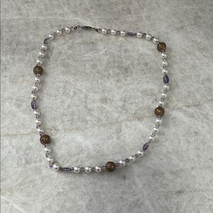 Elegant Pearl and Purple Beaded Necklace